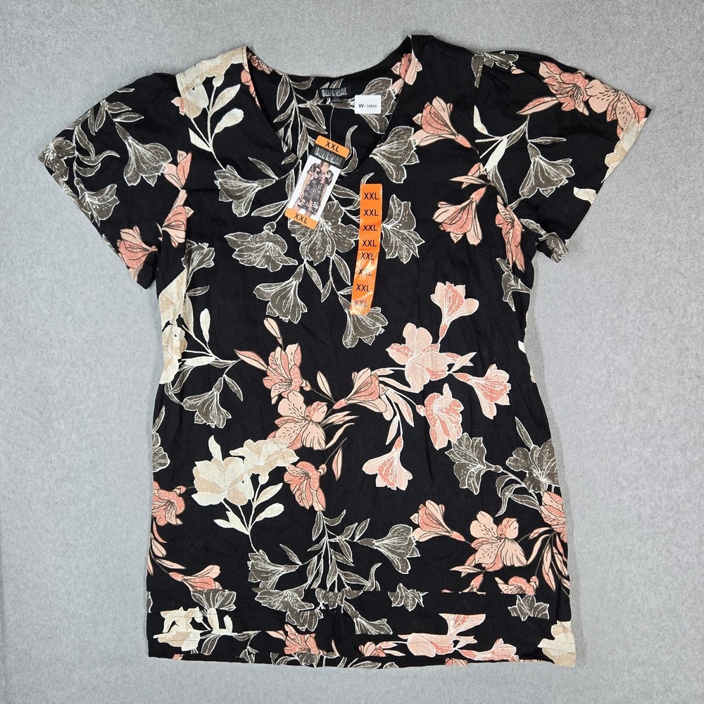 Original Women Dress XXL Black Linen Viscose Floral Shift Casual Relaxed NWT